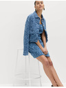 Marks & Spencer Folyós denim mini ruha tiszta pamutból sraffozással díszített Marks & Spencer tengerészkék