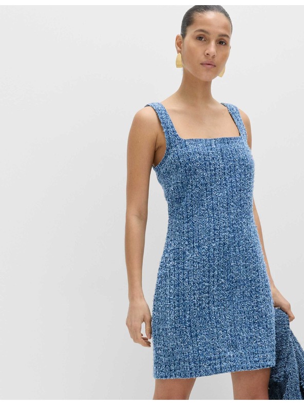 Marks & Spencer Folyós denim mini ruha tiszta pamutból sraffozással díszített Marks & Spencer tengerészkék