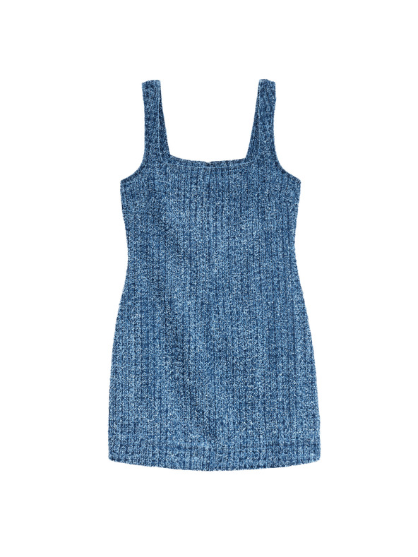 Marks & Spencer Folyós denim mini ruha tiszta pamutból sraffozással díszített Marks & Spencer tengerészkék