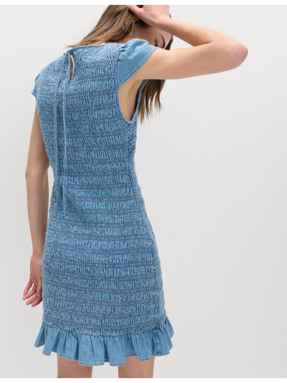 Marks & Spencer Farmer ráncos mini ruha volánnal a szegélyen Marks & Spencer tengerészkék