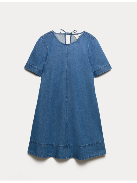 Marks & Spencer Folyós denim mini pólóruha tiszta pamutból Marks & Spencer tengerészkék