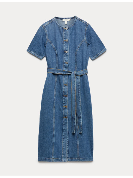 Marks & Spencer Denim gombos midi ruha kiemelt derékkal Marks & Spencer tengerészkék