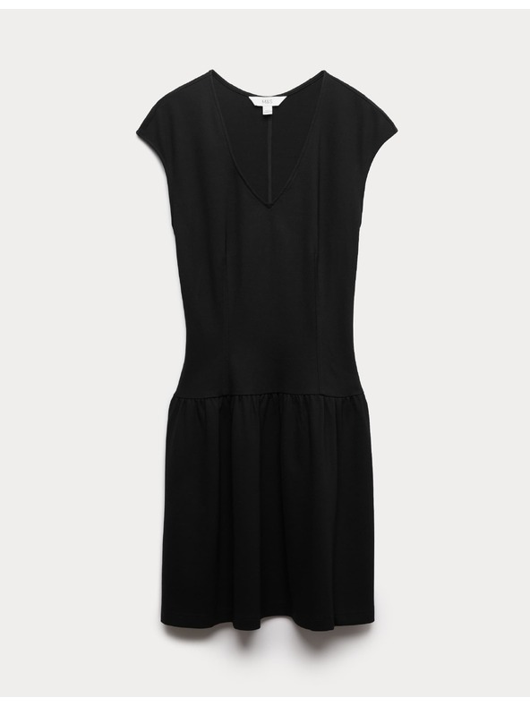 Marks & Spencer Jersey gombás mini ruha mélyített derékkal és V-nyakkivágással Marks & Spencer fekete