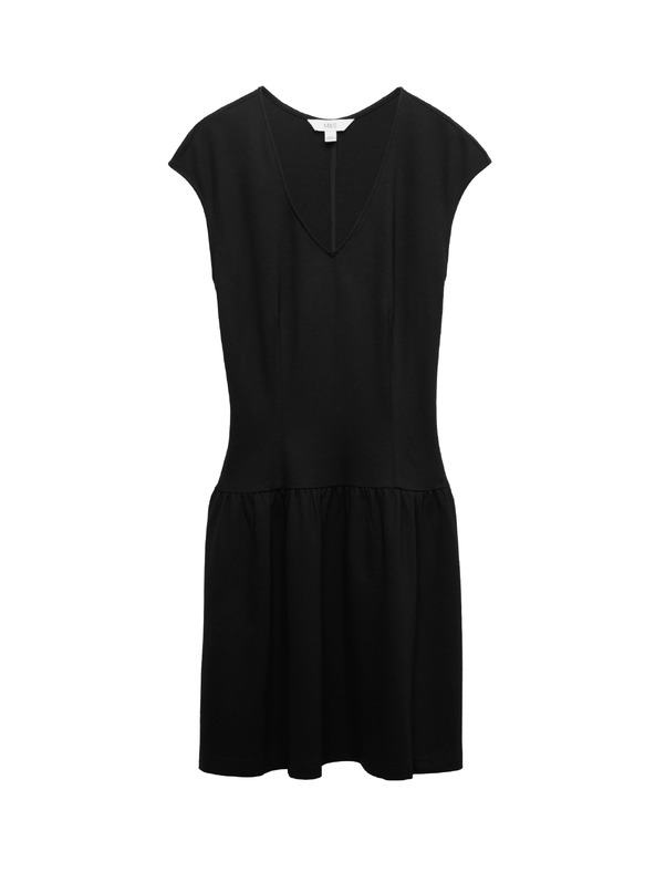 Marks & Spencer Jersey gombás mini ruha mélyített derékkal és V-nyakkivágással Marks & Spencer fekete