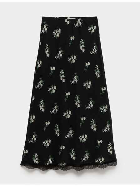 Marks & Spencer Virágmintás nyújtott midi szoknya csipkével Marks & Spencer fekete