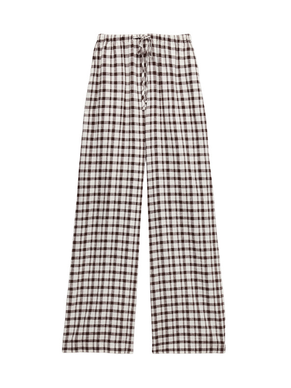Marks & Spencer Gingham anyagból készült nadrág, magas lenvartartalmú széles lábszárú Marks & Spencer barna