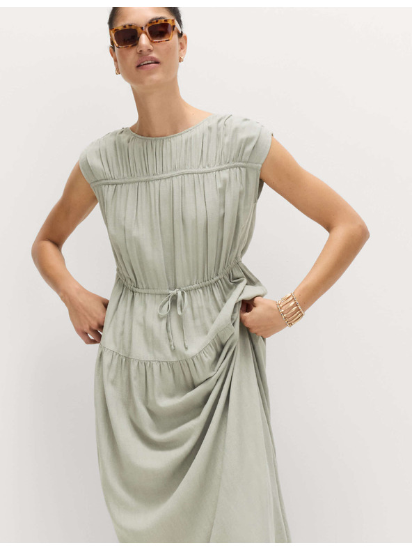 Marks & Spencer Maxi ruha kihangsúlyozott derékkal és gyűrt lennel Marks & Spencer zöld
