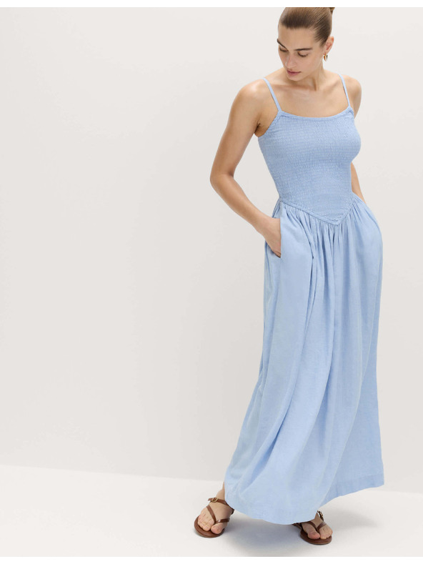 Marks & Spencer Ráncos midi ruha magas lentartalmú Marks & Spencer kék