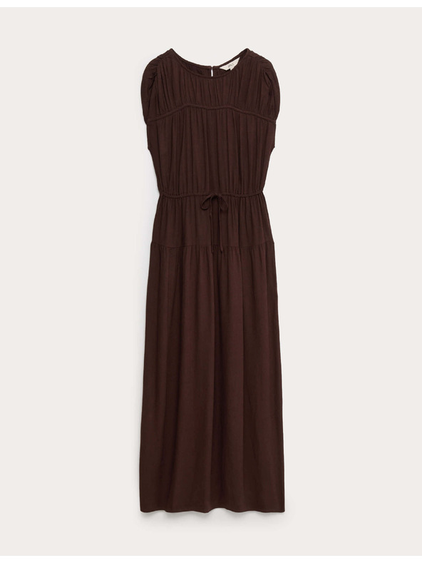 Marks & Spencer Maxi ruha kihangsúlyozott derékkal és gyűrt lennel Marks & Spencer barna