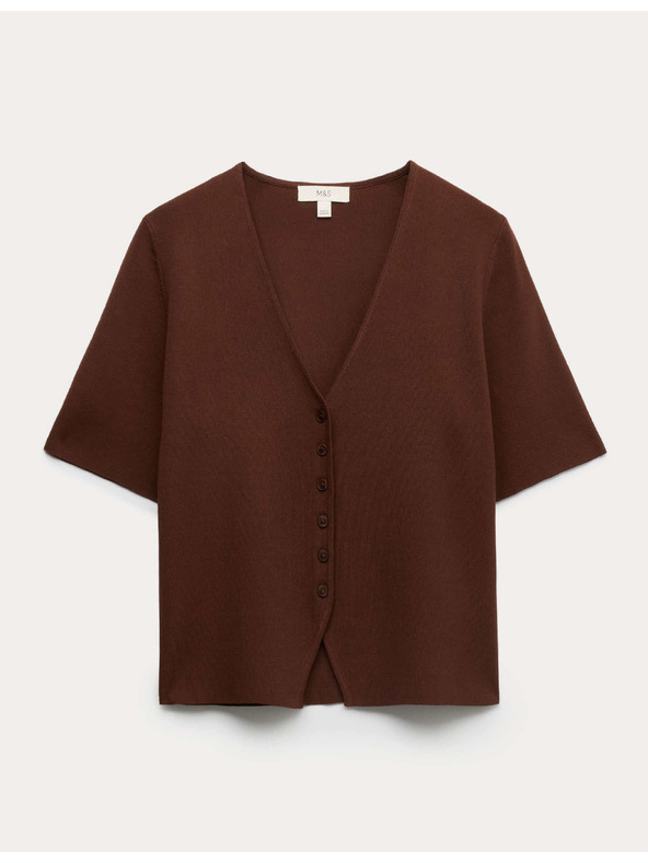 Marks & Spencer Egysoros kardigan keskeny szabásban V-nyakkivágással Marks & Spencer barna