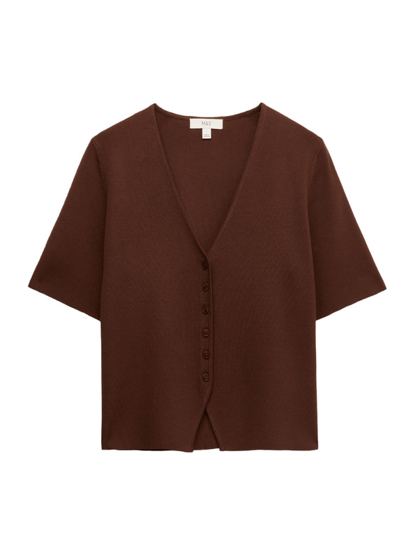 Marks & Spencer Egysoros kardigan keskeny szabásban V-nyakkivágással Marks & Spencer barna