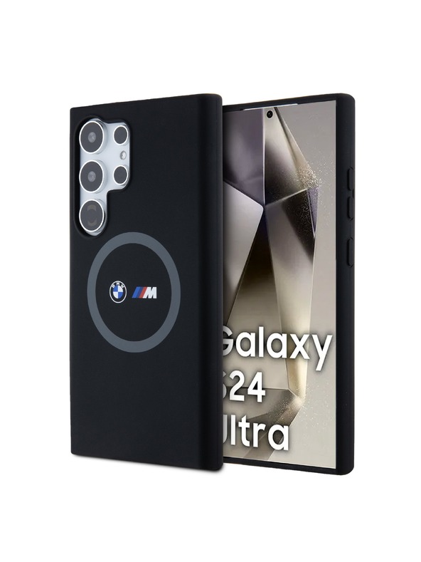 BMW BMW M Printed Round and Logo Magsafe Szilikon tok Samsung Galaxy S24 Ultra Black számára