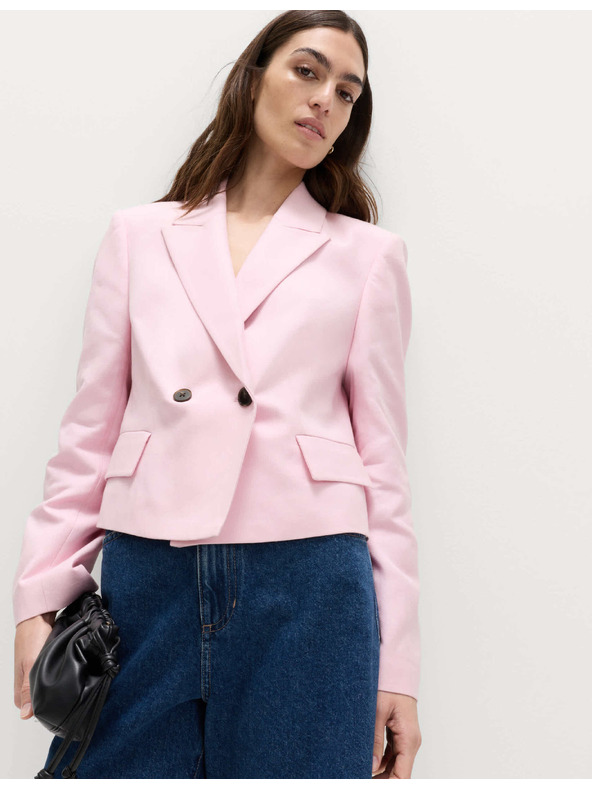 Marks & Spencer Kétsorosan gombos lezser szellemű blazer lentartalommal Marks & Spencer rózsaszín