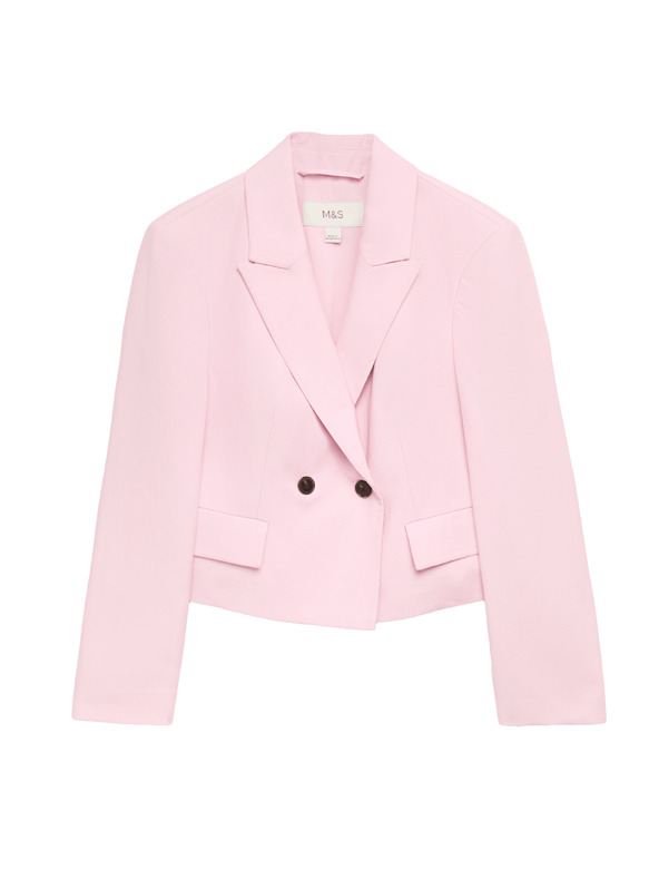 Marks & Spencer Kétsorosan gombos lezser szellemű blazer lentartalommal Marks & Spencer rózsaszín