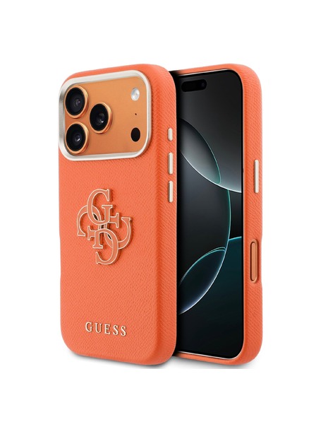 Guess Guess PU Grained 4G Resin Metal Logo Hátlap iPhone 17 Pro számára Orange