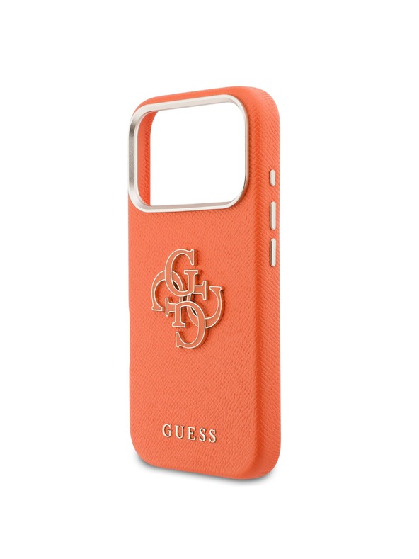 Guess Guess PU Grained 4G Resin Metal Logo Hátlap iPhone 17 Pro számára Orange