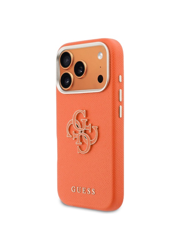 Guess Guess PU Grained 4G Resin Metal Logo Hátlap iPhone 17 Pro Max számára Orange