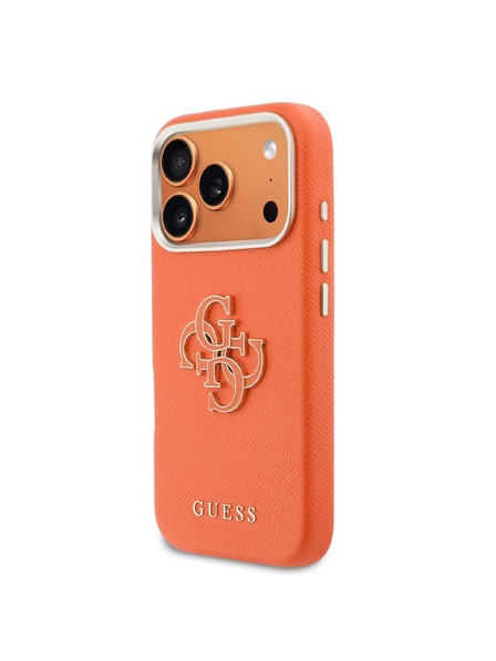 Guess Guess PU Grained 4G Resin Metal Logo Hátlap iPhone 17 Pro Max számára Orange