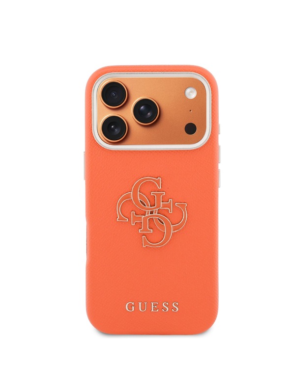 Guess Guess PU Grained 4G Resin Metal Logo Hátlap iPhone 17 Pro Max számára Orange
