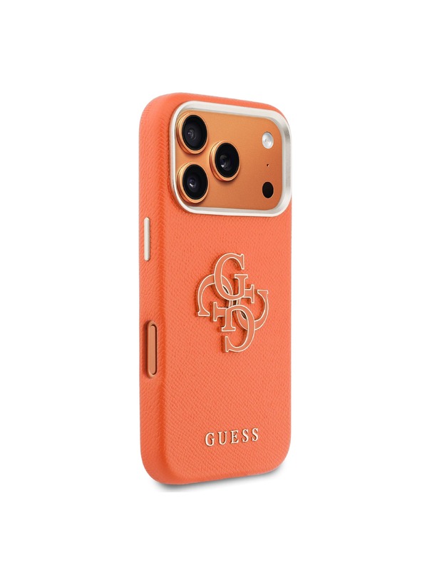 Guess Guess PU Grained 4G Resin Metal Logo Hátlap iPhone 17 Pro Max számára Orange