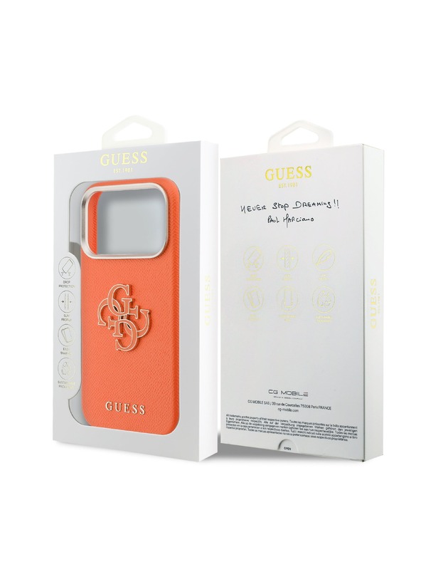 Guess Guess PU Grained 4G Resin Metal Logo Hátlap iPhone 17 Pro Max számára Orange