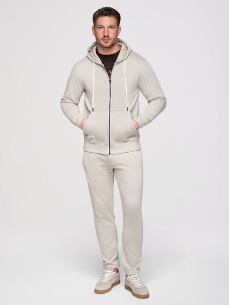 Ombre Clothing Férfi melegítő szett: kapucnis felső cipzárral + egyenes szárú nadrág – bézs V1 Z23 Ombre Clothing