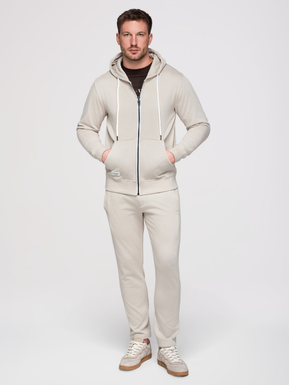 Ombre Clothing Férfi melegítő szett: kapucnis felső cipzárral + egyenes szárú nadrág – bézs V1 Z23 Ombre Clothing