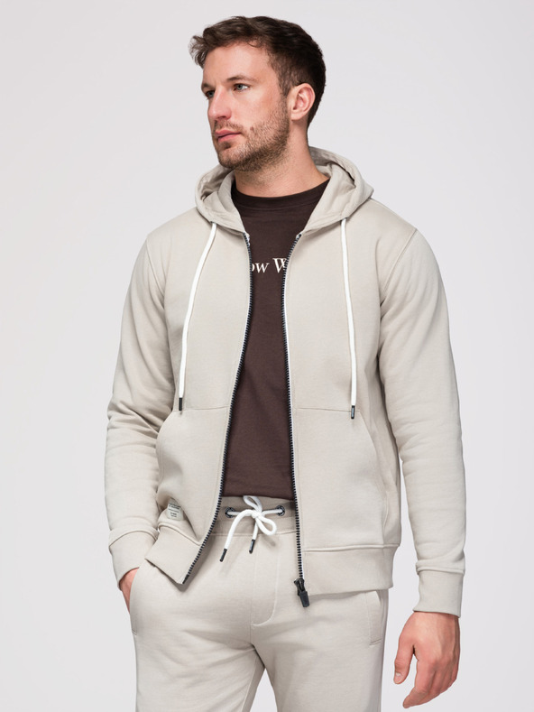 Ombre Clothing Férfi melegítő szett: kapucnis felső cipzárral + egyenes szárú nadrág – bézs V1 Z23 Ombre Clothing