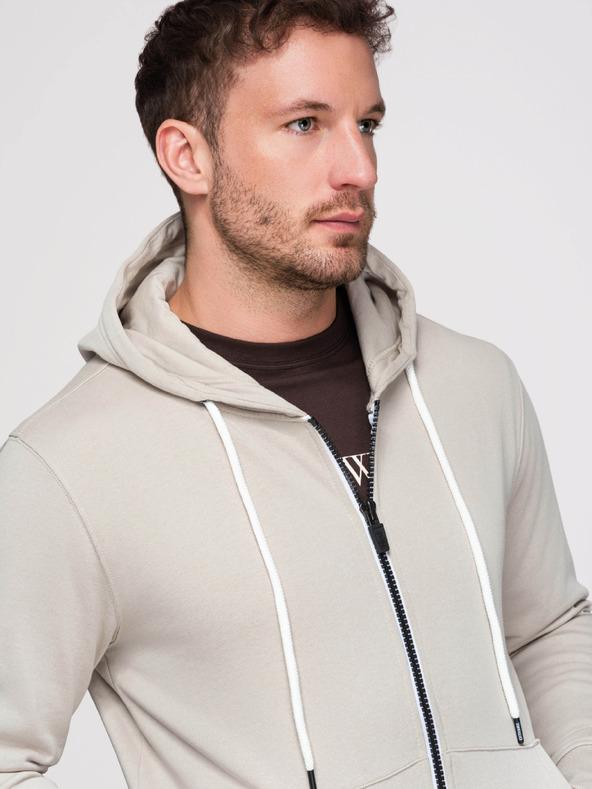 Ombre Clothing Férfi melegítő szett: kapucnis felső cipzárral + egyenes szárú nadrág – bézs V1 Z23 Ombre Clothing