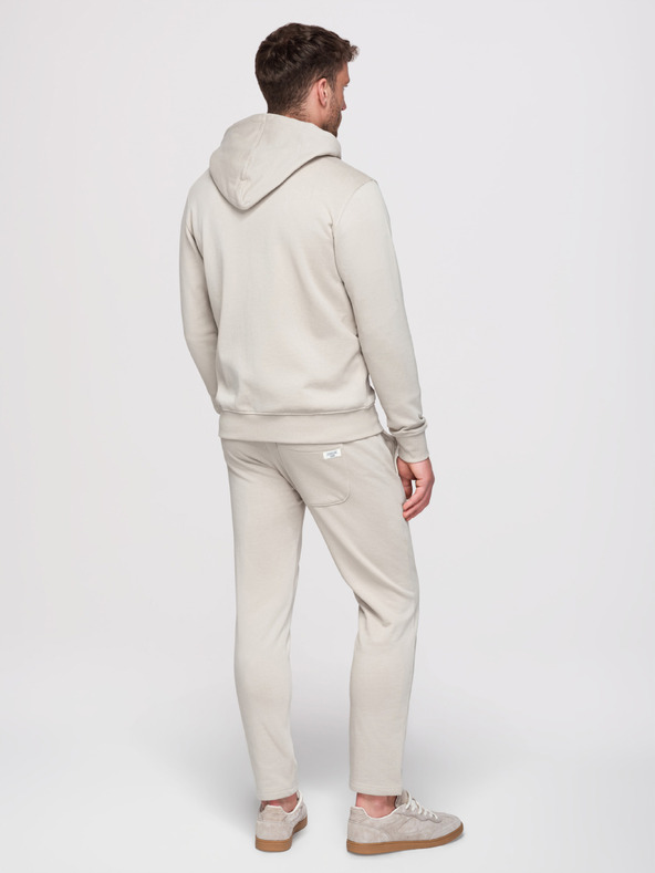 Ombre Clothing Férfi melegítő szett: kapucnis felső cipzárral + egyenes szárú nadrág – bézs V1 Z23 Ombre Clothing