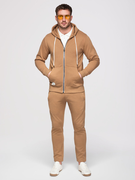 Ombre Clothing Férfi melegítő szett: kapucnis felső cipzárral + egyenes szárú nadrág – barna V2 Z23 Ombre Clothing
