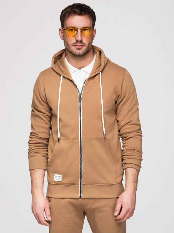 Ombre Clothing Férfi melegítő szett: kapucnis felső cipzárral + egyenes szárú nadrág – barna V2 Z23 Ombre Clothing