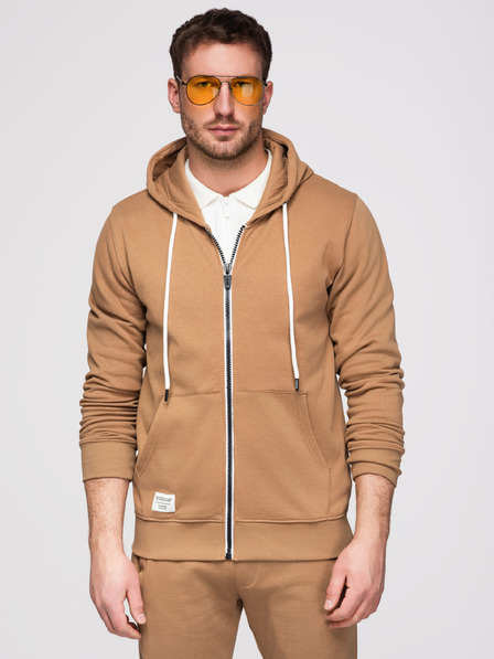 Ombre Clothing Férfi melegítő szett: kapucnis felső cipzárral + egyenes szárú nadrág – barna V2 Z23 Ombre Clothing