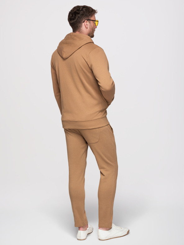 Ombre Clothing Férfi melegítő szett: kapucnis felső cipzárral + egyenes szárú nadrág – barna V2 Z23 Ombre Clothing