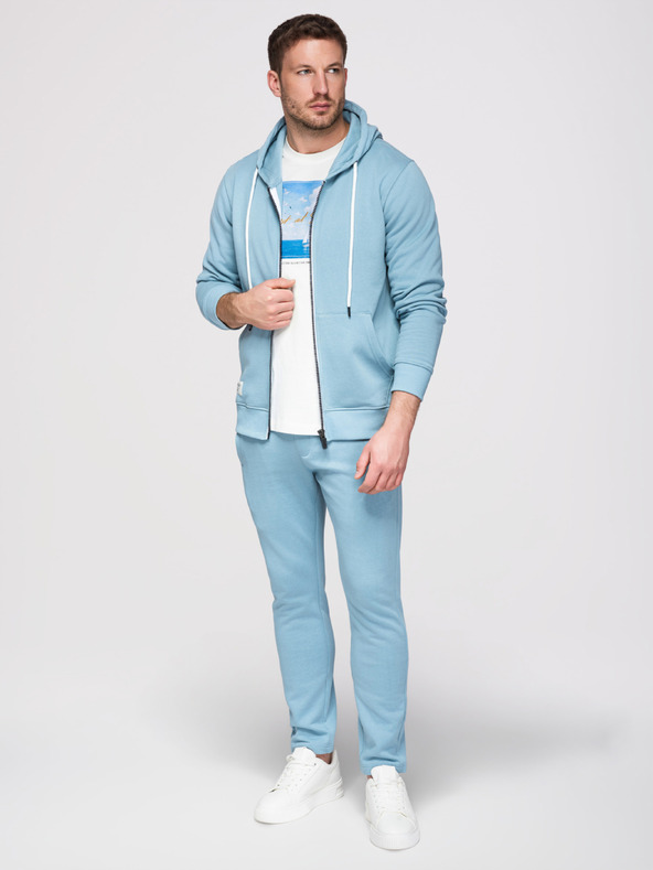 Ombre Clothing Férfi melegítő szett: kapucnis felső cipzárral + egyenes szárú nadrág – világoskék V7 Z23 Ombre Clothing