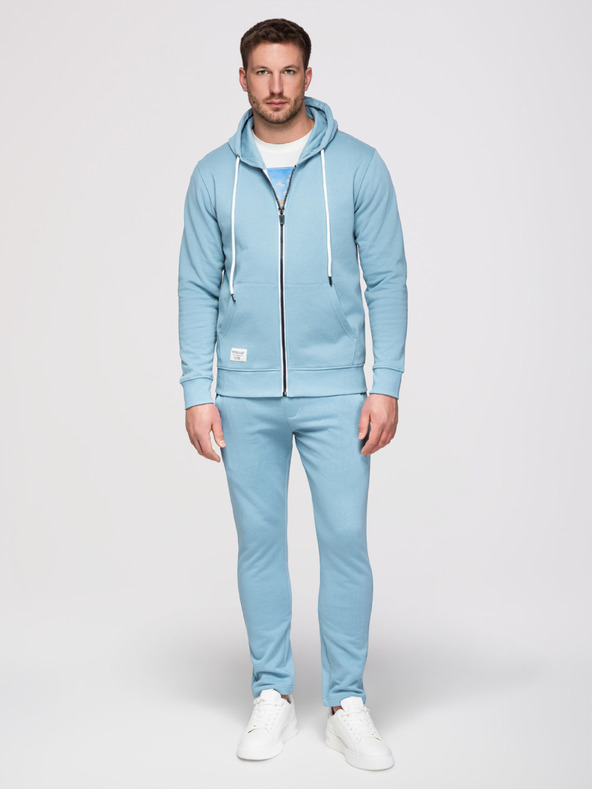 Ombre Clothing Férfi melegítő szett: kapucnis felső cipzárral + egyenes szárú nadrág – világoskék V7 Z23 Ombre Clothing