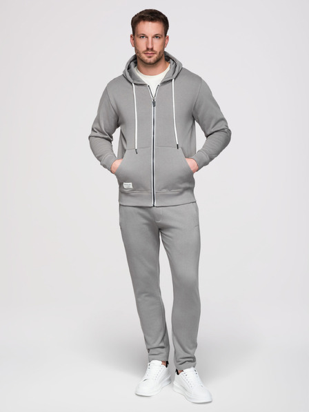 Ombre Clothing Férfi melegítő szett: kapucnis felső cipzárral + egyenes szárú nadrág – szürke V8 Z23 Ombre Clothing