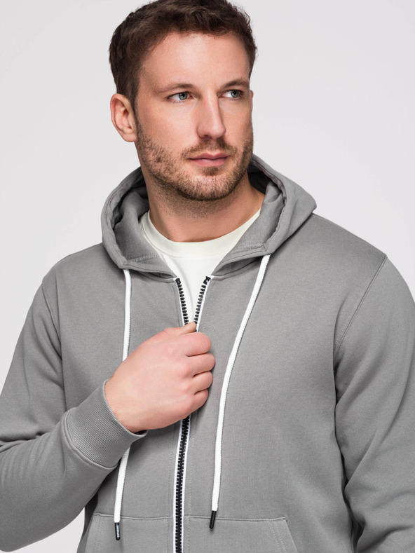 Ombre Clothing Férfi melegítő szett: kapucnis felső cipzárral + egyenes szárú nadrág – szürke V8 Z23 Ombre Clothing