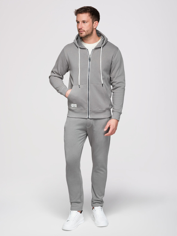 Ombre Clothing Férfi melegítő szett: kapucnis felső cipzárral + egyenes szárú nadrág – szürke V8 Z23 Ombre Clothing