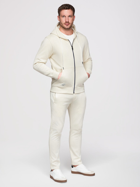 Ombre Clothing Férfi melegítő szett: kapucnis felső cipzárral + egyenes szárú nadrág – krém V11 Z23 Ombre Clothing