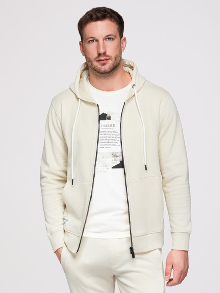 Ombre Clothing Férfi melegítő szett: kapucnis felső cipzárral + egyenes szárú nadrág – krém V11 Z23 Ombre Clothing