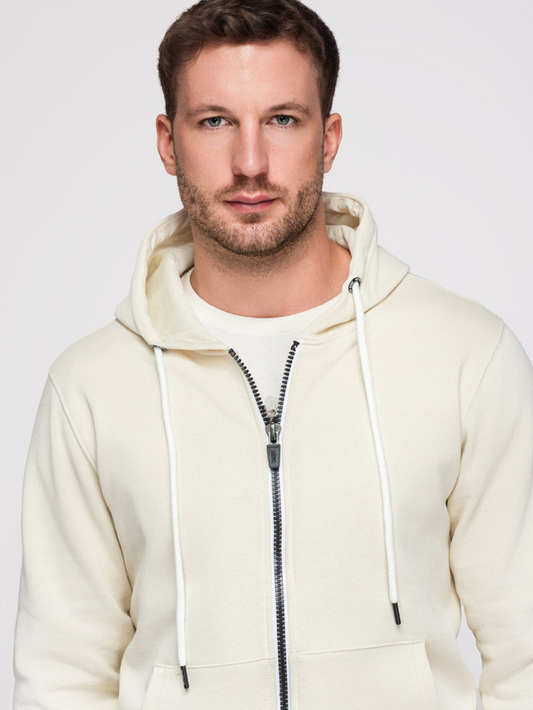 Ombre Clothing Férfi melegítő szett: kapucnis felső cipzárral + egyenes szárú nadrág – krém V11 Z23 Ombre Clothing