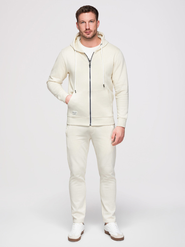 Ombre Clothing Férfi melegítő szett: kapucnis felső cipzárral + egyenes szárú nadrág – krém V11 Z23 Ombre Clothing