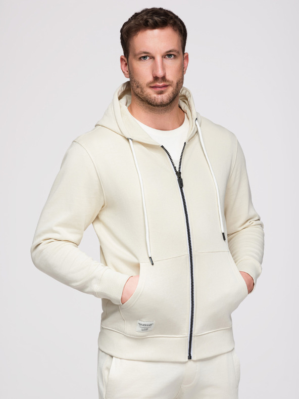 Ombre Clothing Férfi melegítő szett: kapucnis felső cipzárral + egyenes szárú nadrág – krém V11 Z23 Ombre Clothing
