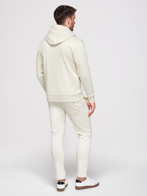 Ombre Clothing Férfi melegítő szett: kapucnis felső cipzárral + egyenes szárú nadrág – krém V11 Z23 Ombre Clothing
