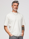 Ombre Clothing Férfi laza póló ezüst-fekete párduc aplikációval flitterekből és gyöngyökből a háton – törtfehér V2 OM-TSCT-0279 Ombre Clothing