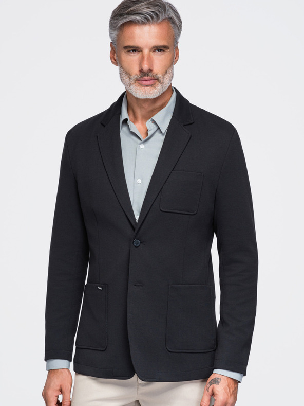 Ombre Clothing Férfi sakkó SLIM finom szerkezetű kötöttből – fekete V2 M165 Ombre Clothing