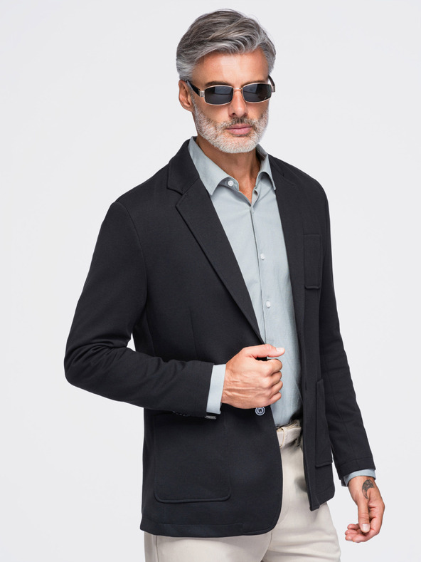 Ombre Clothing Férfi sakkó SLIM finom szerkezetű kötöttből – fekete V2 M165 Ombre Clothing