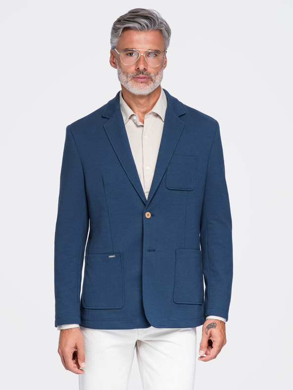 Ombre Clothing Férfi slim sakkó SLIM finom szerkezetű kötöttből – kék V6 M165 Ombre Clothing