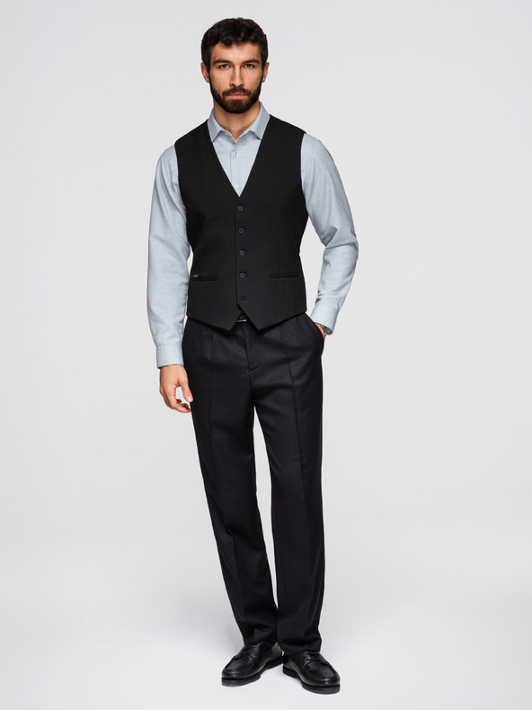 Ombre Clothing Klasszikus férfi elegáns mellény halszálka mintával, SLIM FIT vágás – V3, fekete V65 Ombre Clothing